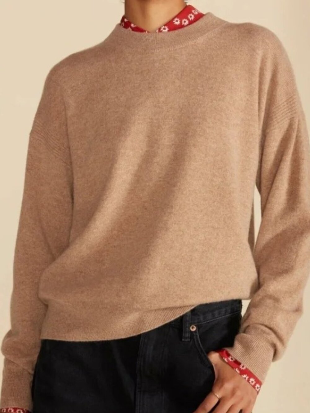 Amour Vert Pearl Cashmere Sweater in Cafe Au Lait NWT
